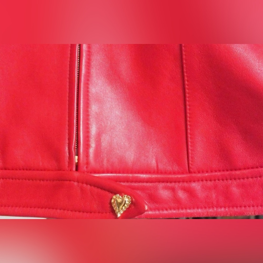 St. John Sport Genuine Leather Red Moto Jacket Women Sz XL - Picture 4 of 13